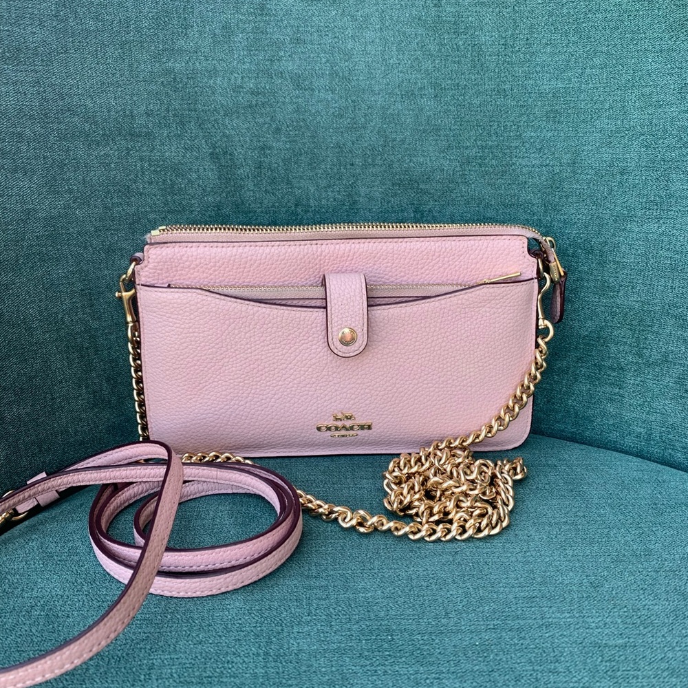 Coach Blush Leather Crossbody Bag with Gold Chain